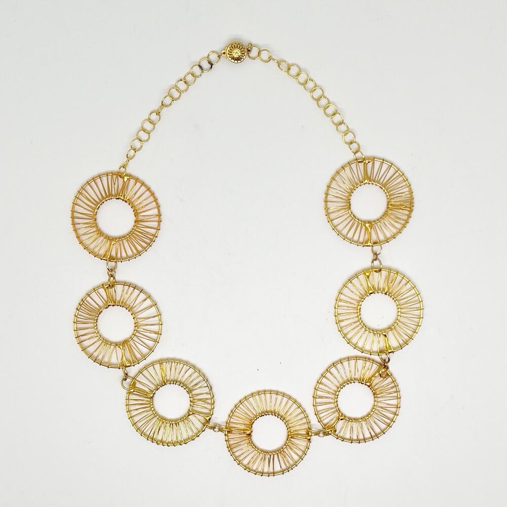 Handmade Gold Tone Medallion Disc Chain Necklace Handcrafted Artisan
